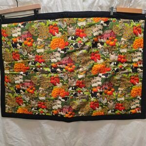 Farmhouse Autumn Harvest Quilted Tapestry Banner Pumpkin Sunflowers Barn Animals